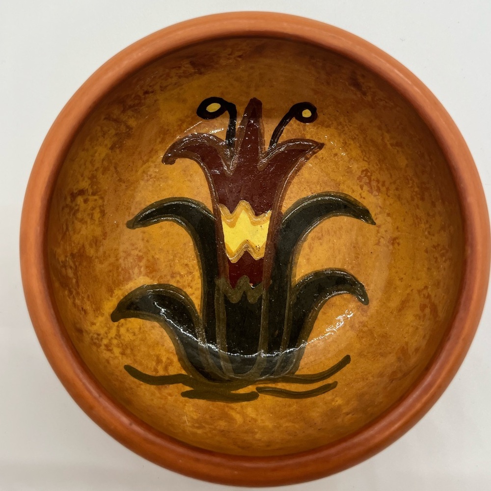Pablo Seminario Peruvian Handcrafted Terracotta Bowl with Floral Design